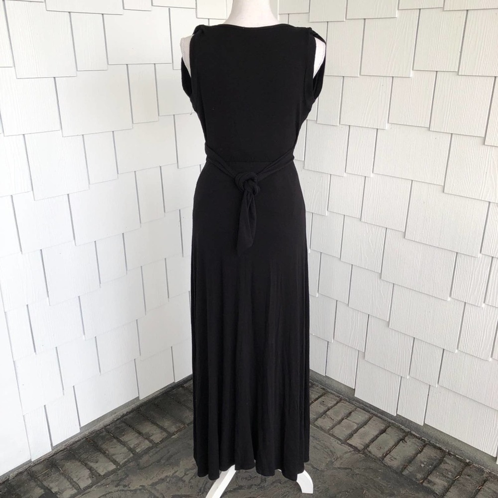 Threads & States Women's Black Sleeveless Tie Waist Cowl Neck Maxi Dress sz S - Picture 5 of 5